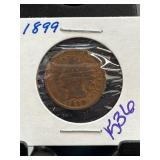 1899 Indian Head One Cent Coin in Holder