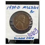 1939-D Lincoln Wheat Cent, MS63/64