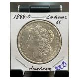 1888-O Morgan Silver Dollar in Display Holder