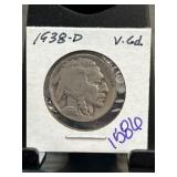 1938-D Buffalo Nickel in V.G. 6 Condition