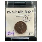1927-P Lincoln Cent in BU64 Condition
