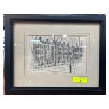 Framed Pen and Ink Architectural Drawing