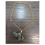 Gold-Tone Chain Necklace with Green Stone Pendant