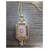 Pendant Necklace with Glass Insert and Chain