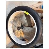 Bicycle Wheel with White Rim and Tire