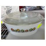 Vintage Fire King Lidded Dish w Floral Design
