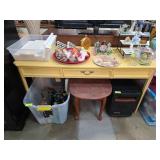 Yellow Wooden Desk with Assorted Decorative Items