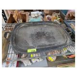 Metal Serving Tray with Handles and Etched Design