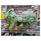 Green Ceramic Donkey Planter with Floral Accents