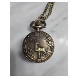 Bronze-Tone Pocket Watch with Deer Motif