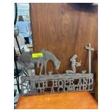 Metal Silhouette Art Featuring Cowgirl and Horse