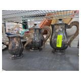 Three-Piece Silverplate Tea Set with Hexagonal Bas