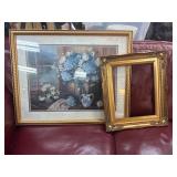 Framed Floral Print and Ornate Empty Frame