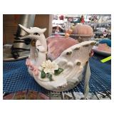 Porcelain Swan-Shaped Pin Cushion with Floral Deta
