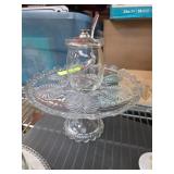Glass Pedestal Tray with Lidded Jar and Spoon