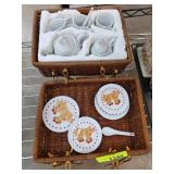 Porcelain Tea Set With Animal Motif in Baskets