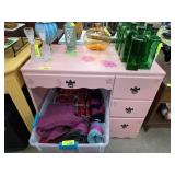 Pink Hand-Painted Wooden Desk with Floral Accents