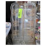 Divided Glass Serving Tray with Floral Etching