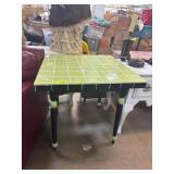 Black and Green Tile-Top Table with Wooden Legs