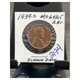 1939-S Lincoln Wheat Cent MS64/65 RB