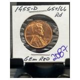 1955-D Lincoln Wheat Penny Graded Gem Red