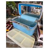 Blue Hard-Shell Train Case with Mirror