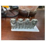 Pewter Figurine of Four Owls Sitting Side by Side