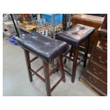 Two Brown Upholstered Bar Stools