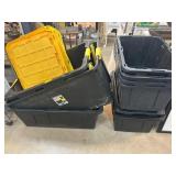 Stackable Black Storage Totes with Yellow Lids