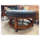 Round Ottoman With Wooden Frame and Casters