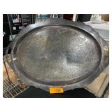 Ornate Oval Metal Serving Tray With Handles