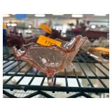Footed Pink Glass Dish with Flared Edges