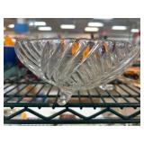 Glass Serving Bowl with Swirl Design and Three Fee