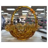 Fenton Amber Glass Basket with Ruffled Rim