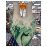Two-Spouted Ceramic Vase with Green Marbled Design