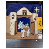Hand-Painted Ceramic Tile with Donkey Scene