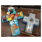 Two Decorative Crosses Clay & Wood