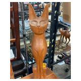 Hand-Carved Wooden Cat Sculpture