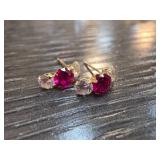 14k Gold Ruby and CZ Earrings