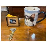 Cat-Themed Mug, Stamp Frame, and Bookmark Set