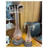 Pink Glass Candle Holders with Prisms