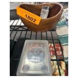 Wooden Bowl with Lighters and Transparent Cards