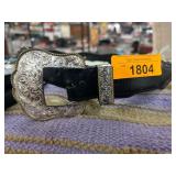 Tony Lama Black Leather Belt With Metal Buckle Set