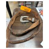 Leather Belt with Engraved Buckle and Accents