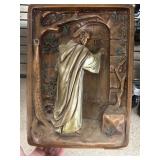 Bronze-Colored Chalkware Plaque Depicting Religiou