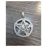 Metal Pentagram Pendant with Symbol Design