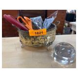 Decorative Metal Bowl with Assorted Scissors