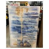 Abstract Artwork on Canvas with Blue and Gold