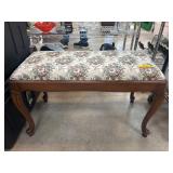 Wooden Bench with Floral Upholstered Seat