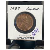 1937 Lincoln Wheat Cent in Uncirculated Condition